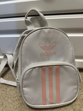 adidas Small Backpack in Light Gray with Pink Accents